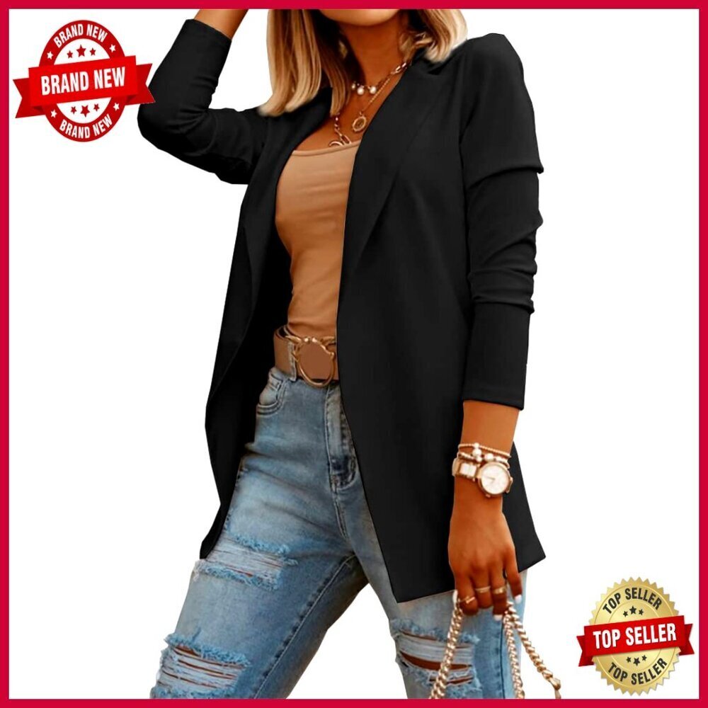 Long Sleeve Knit Blazer Open Front Stretchy Work Office Casual Jacket